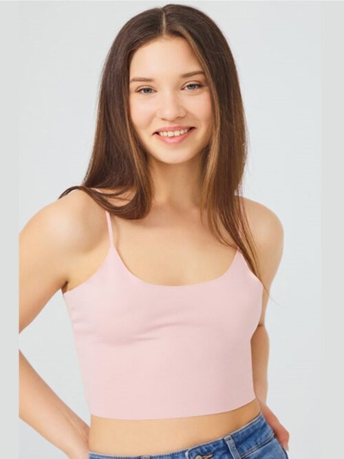 Ayarlanabilir Ince Askılı Lazer Kesim Crop Top Büstiyer Toz Pembe Cottonhıll