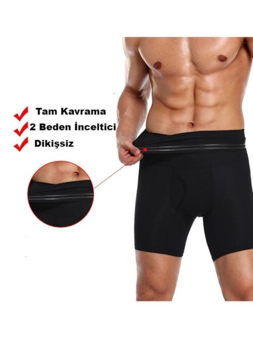 Erkek Dikişsiz Yüksek Bel Göbek Toparlayıcı Sıkılaştırıcı Boxer Korse Siyah