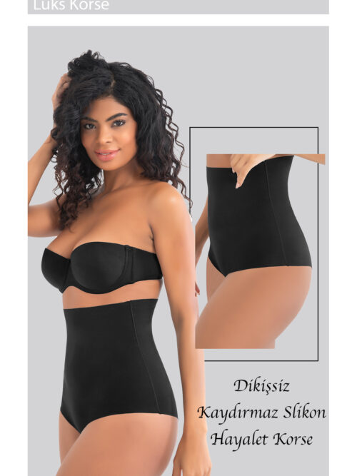 Dikişsiz İz Yapmaz Seamless Toparlayıcı Yüksek Bel Kadın Slip Külot Korse Siyah